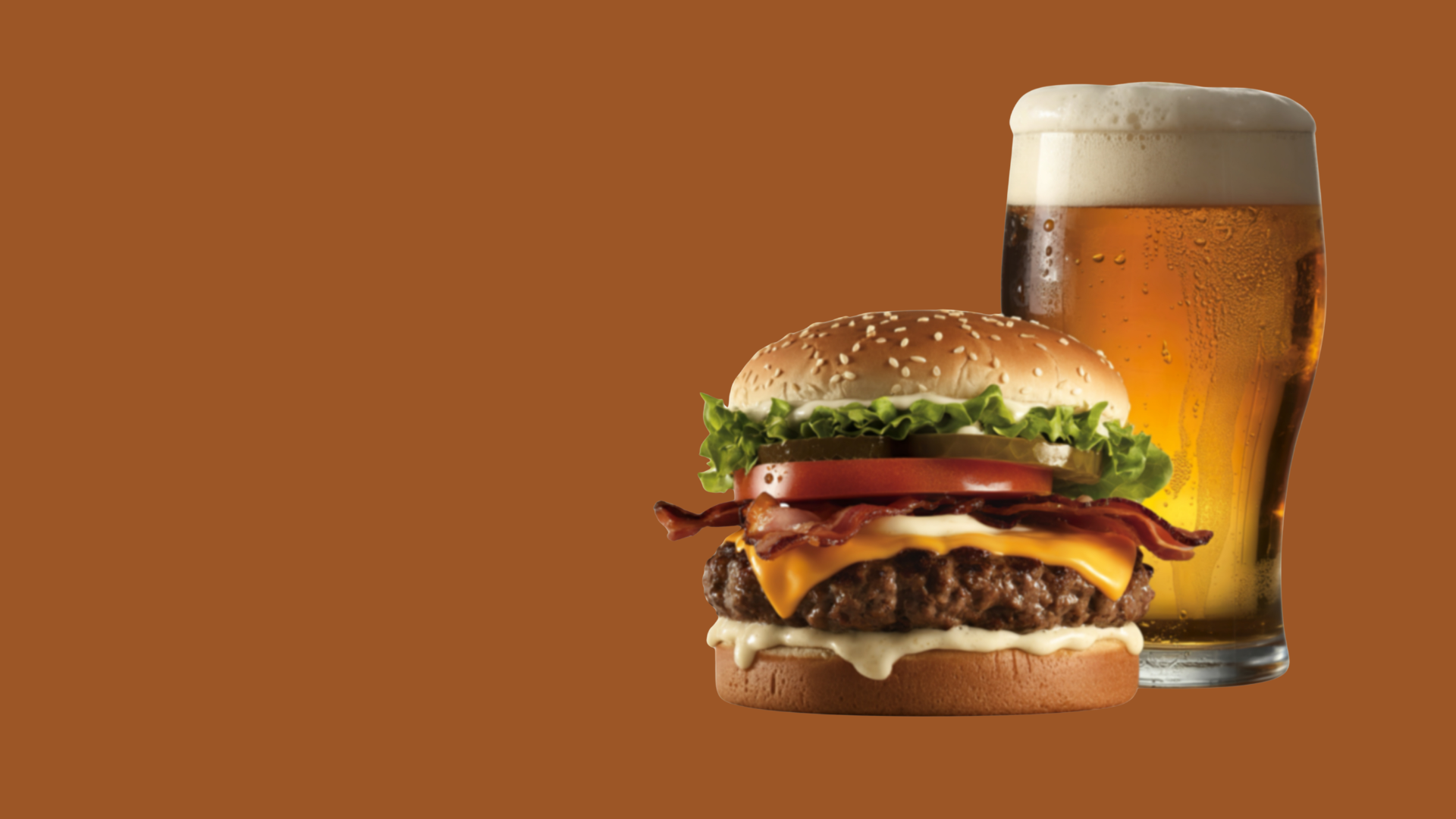 Evening socials slider orange with an image of burger and beer